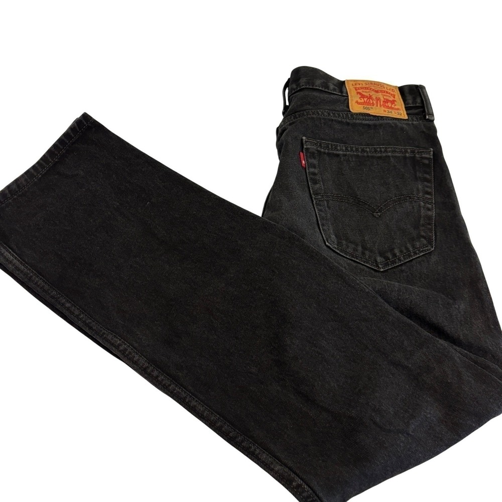 Levis 505 Regular Fit Black Denim Jeans Mens 34x29 Straight Leg Work School